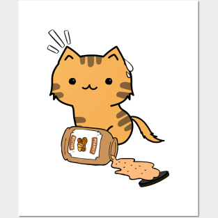 Cute Orange Cat spilled a jar of peanut butter Posters and Art